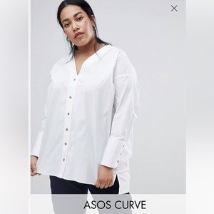 NWT ASOS DESIGN Curve longline long sleeve shirt with horn button detail 18